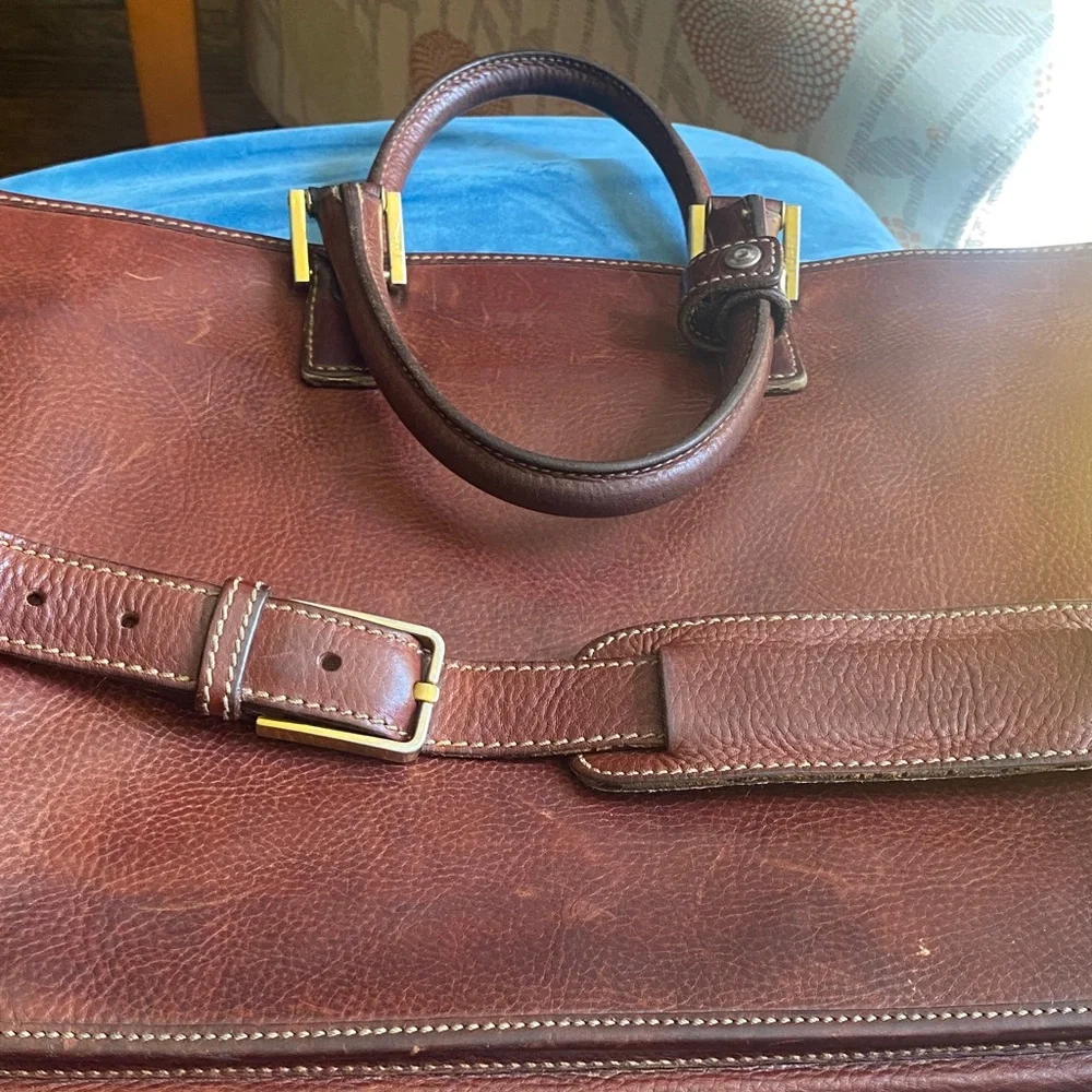 Leather Briefcase in Brown with Brass Accents